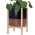 D'vine Dev Ceramic Pot with Natural Wood Stand, 14 in, 55-B-R-7 | Mid-Century by DvineDevPlanterPotsandStand