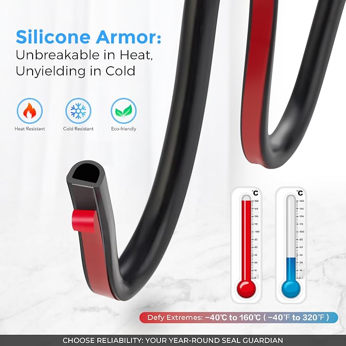 Ravinte Weather Stripping Door Seal Strip, 23 FT D-Shaped Silicone, 3/8 x 5/16 - Image 3