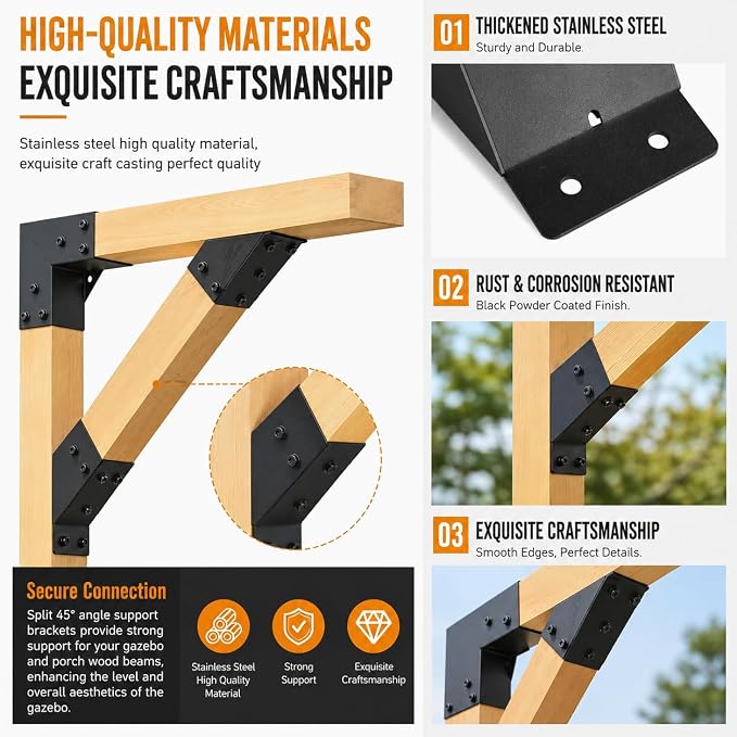 45 Degree Pergola Brackets for 4x4 Lumber, Q235 Steel, 8 Pack | Black - Image 4