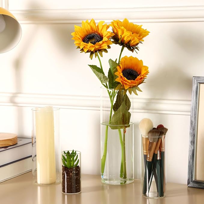 Fixwal 12pcs Clear Glass Cylinder Vases, 10 Inch Tall | Cylinder Vases - Image 6