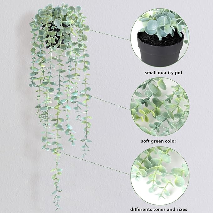Fake Hanging Plant Eucalyptus Artificial Faux Plants Indoor Small Wall Greenery - Image 7