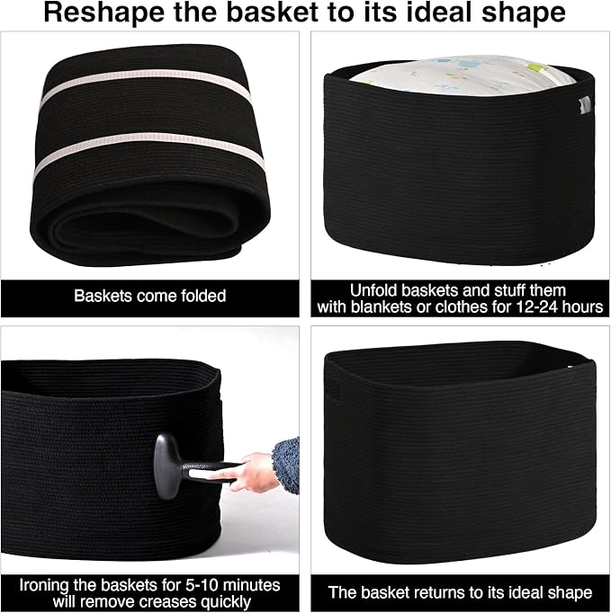 ICERZCZ Large Black Blanket Basket, Storage Baskets - Image 7