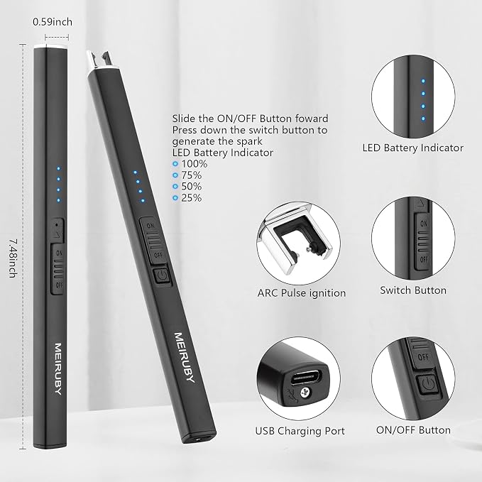 Lighter Electric Candle Lighter Long Electronic Rechargeable USB Arc Windproof - Image 2