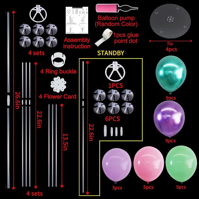 TONIFUL 4 Metallic Purple Pink Green Balloon Stand Centerpiece - Image 2