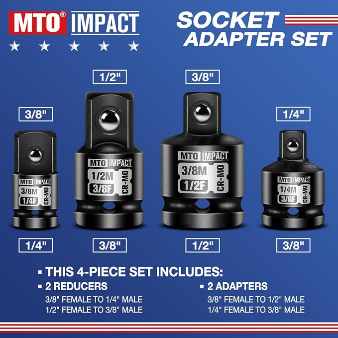 4-Piece Impact Socket Adapter and Reducer Set, 1/4" & 3/8" & 1/2" Impact Driver - Image 2
