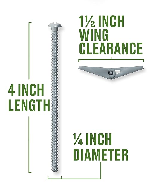 Hillman Toggle Bolts, 1/4in x 4in, 50 Pack, Zinc | Steel round head - Image 3