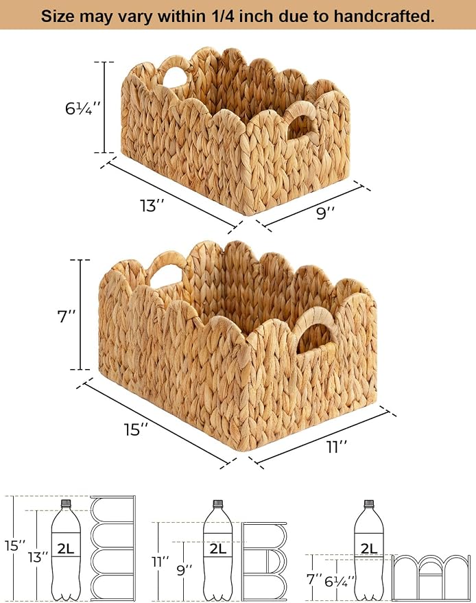 StorageWorks Scalloped Edge Wicker Basket, Hand-woven Rattan Baskets - Image 3