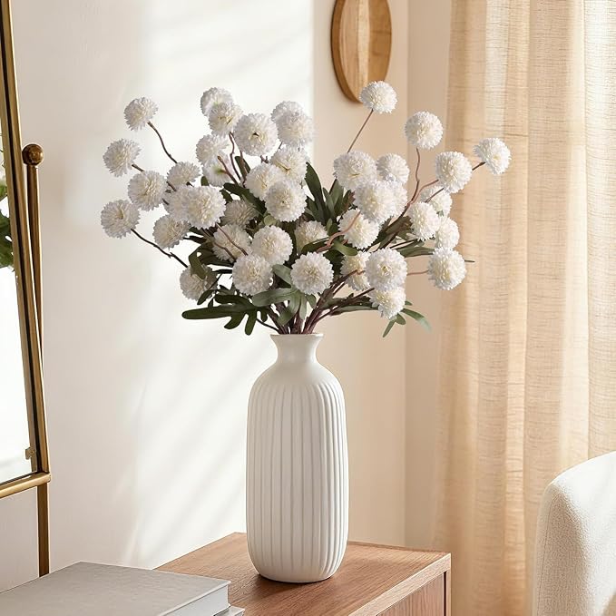 Fake Kiku Flowers, Faux Silk Pompon Mums Artificial Flowers, Chrysanthemum - Image 8