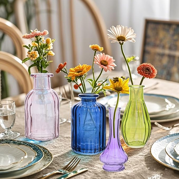 Eleganttime Bud Vases for Flowers, Glass Colored Bud Vase in Bulk Set of 10 - Image 6