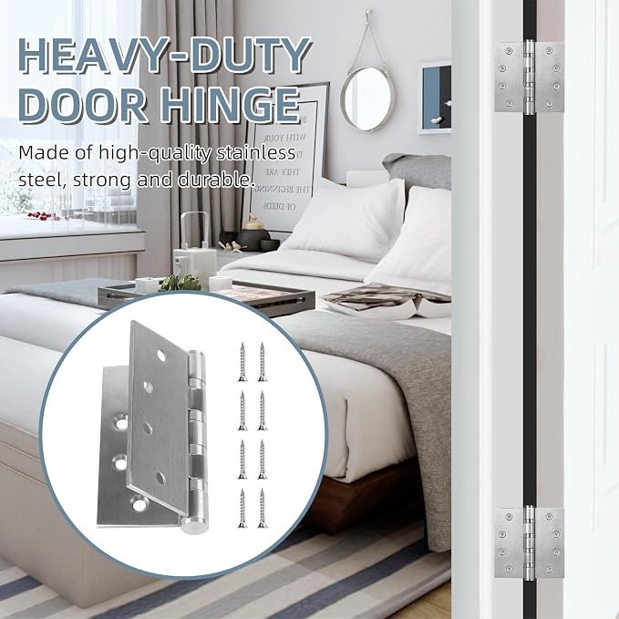 3 Pack Stainless Steel 4'' Door Hinges, 4in x 4in Heavy-Duty Ball Bearing Door - Image 2