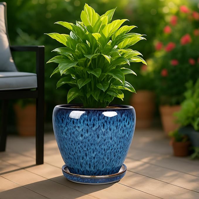 Deep Dream 10 Inch Plant Pot- Ceramic Planter Pot Round Plant Pots - Image 3