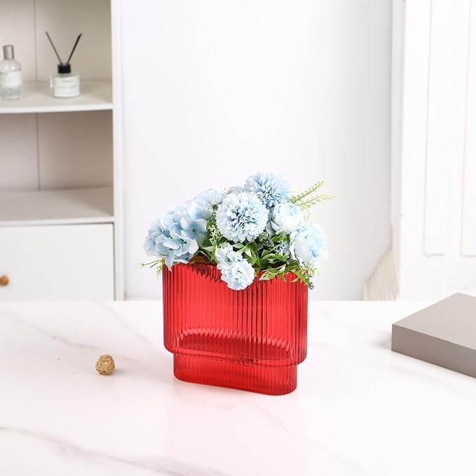 Ribbed Vase, Modern Vases for Living Room, Dining Table, 7 Inch - Image 3