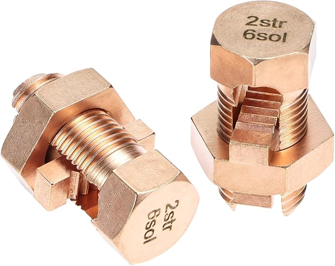 QWORK Split Bolt Connectors, 10 Pack 2-6 AWG Solid Copper Grounding Clamps - Image 2