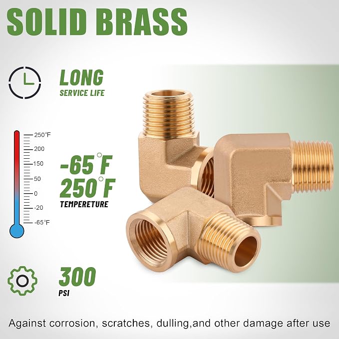5Pcs Brass Pipe Fittings 90 Degree Street Elbow, 1/8" x 1/8" | 1/8 Inch NPT - Image 3