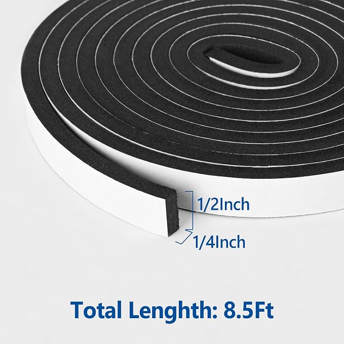 Self Adhesive Foam Tape Weatherstrip 1/2In x 1/4In x 8.5Ft High Density Foam - Image 2