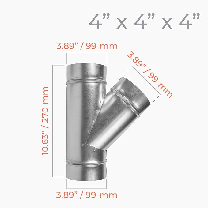 45° Degree Ø4 x 4 x 4 Inch Wye-Shape Duct Splitter - Image 2