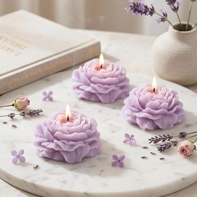 Roowest 3 Pcs Rose Flower Shaped Candles Soy Wax Handmade, Decorative - Image 4