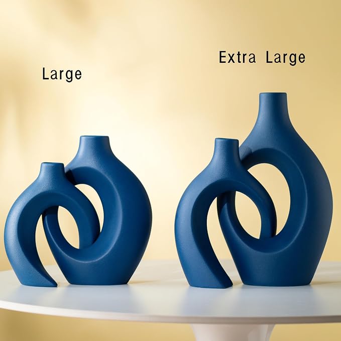 Lvases Blue Snuggle Hollow Ceramic Vase Minimalist Decorative Vases of 2 | 11 - Image 2