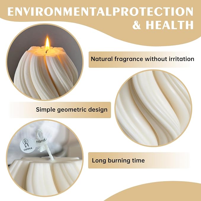 Spiral Swirl Candle Beautiful Handmade Pillar Scented Candle White Large | - Image 3