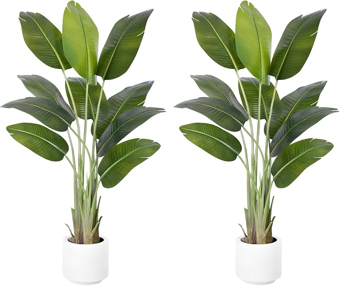 Artificial Bird of Paradise Plant 5Ft Tall Fake Tropical Palm Tree Large Fake by ZEEOZE