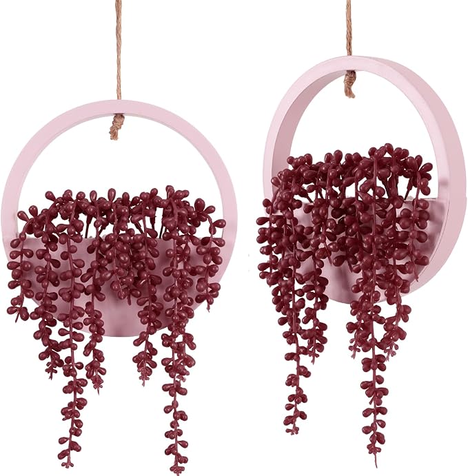 2 Pack Fake Plants Artificial Wall Hanging Succulents Plant | Boho Hanging by Hobyhoon