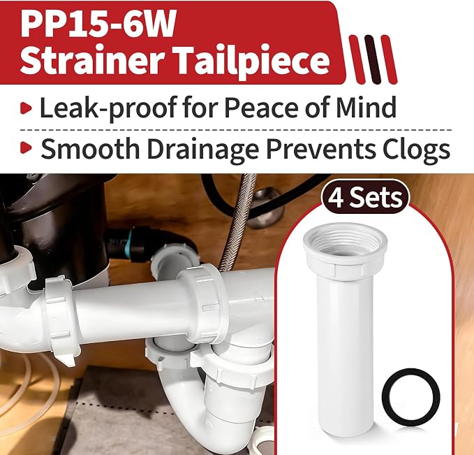 4 Sets PP15-6W 1-1/2" PVC Drain Tailpiece Compatible - Image 2
