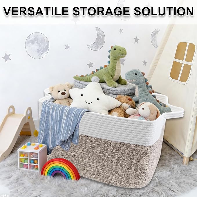 65L Laundry Basket with Handles, Woven Blanket Basket, Living Room - Image 8