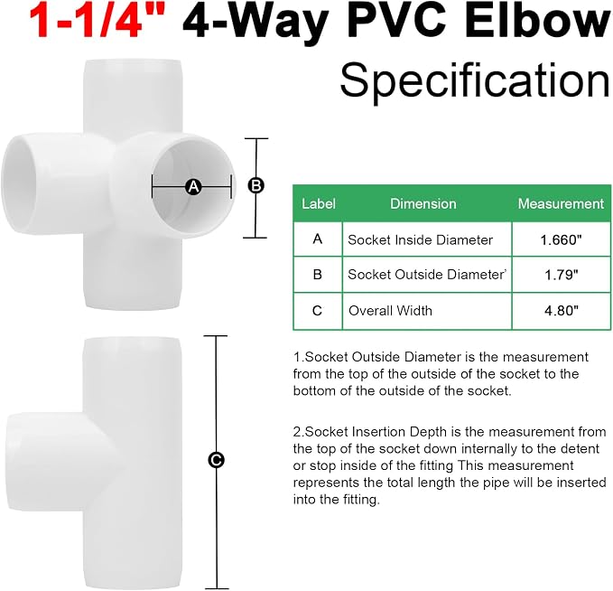 8Pack 1-1/4IN 4-Way PVC Pipe Fittings SCH40 Furniture Grade PVC Elbow Corner - Image 2