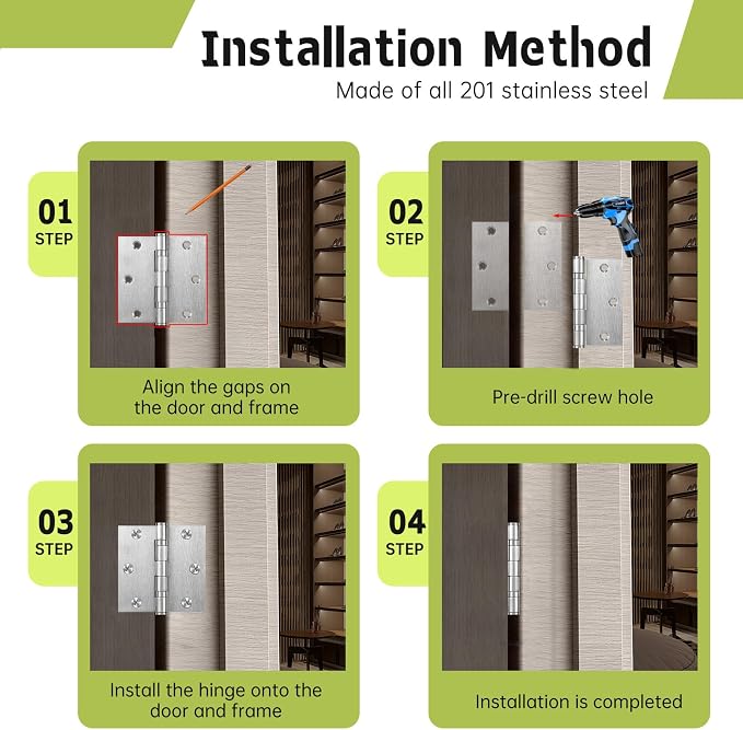 3 Pack Door Hinges 3 x 3 Inches, Heavy Duty Stainless Steel Ball Bearing Hinges - Image 6