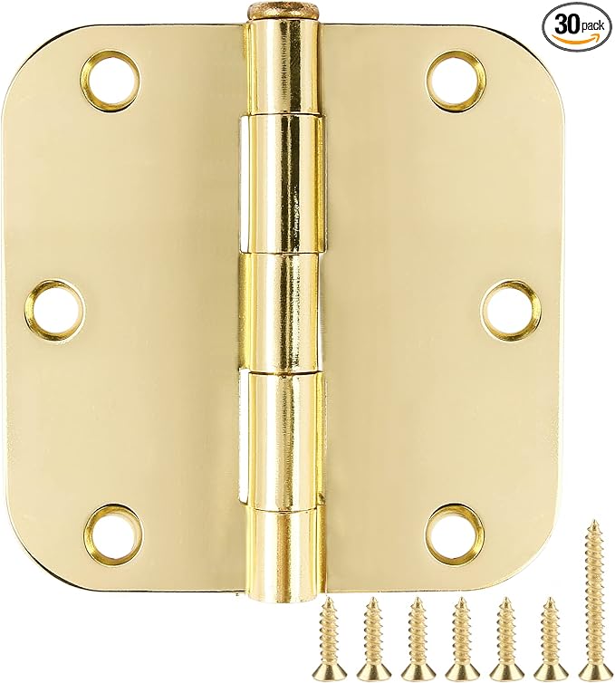 Door Hinges Polished Brass 3.5 Inch Door Hinges Gold 30 Pack 5/8" Radius by JIWDOORHINGESFORHOME
