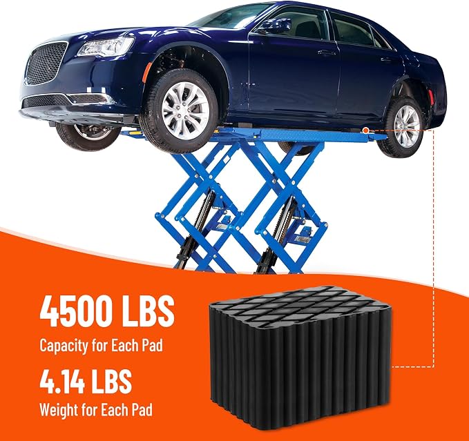 Solid Rubber Auto Lift Pads, 6-1/3" x 4-3/4" x 4" | 4 Pack Anti-Skid Lift Block - Image 3
