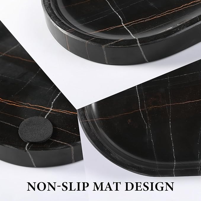 Black Marble Vanity Tray for Bathroom Countertop, Stone Jewelry Dish Candle - Image 3
