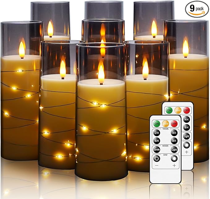 Nimiko Flickering Flameless LED Candles, Acrylic LED Pillar Candles by Nimiko