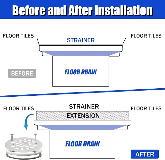Shower Drain Height Extension Kit Fits 4-3/8" Drain Strainers | Can be Used in - Image 3