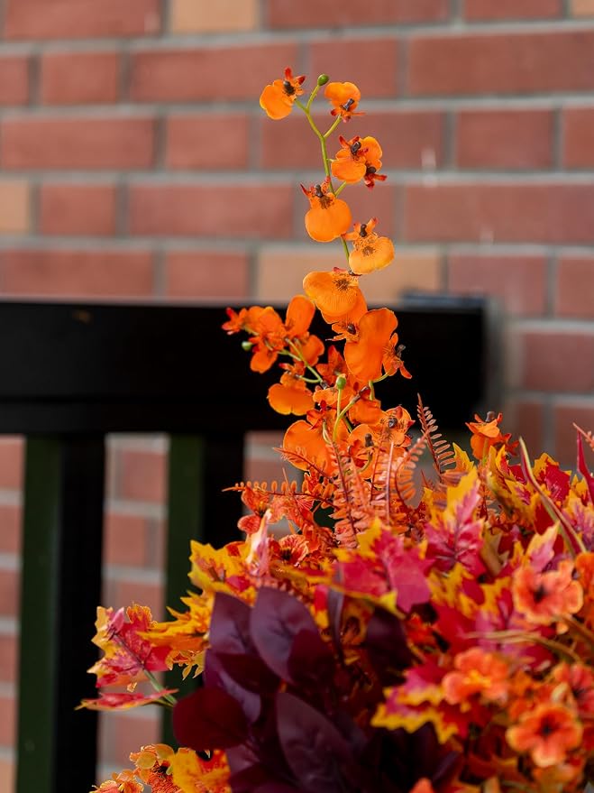 17PCS Artificial Fall Flowers Outdoors, Autumn Faux Orchids & Mums Outside | UV - Image 9