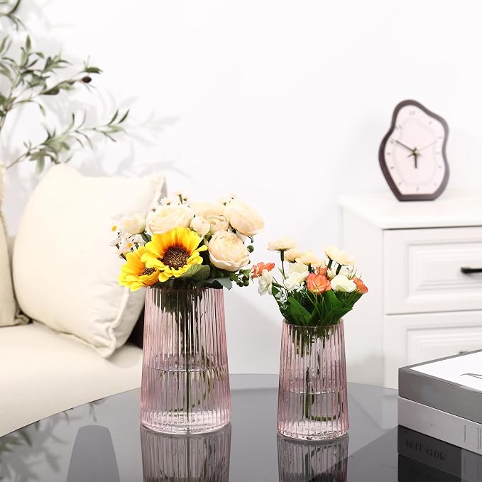 Ribbed Flower Vases Set of 2, Flower Vase - Image 2