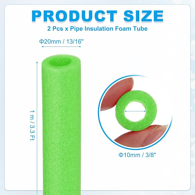 PATIKIL Pipe Insulation Foam Tube 3/8" x 3.3FT x 13/16" Green 2 Pcs | Heat - Image 2