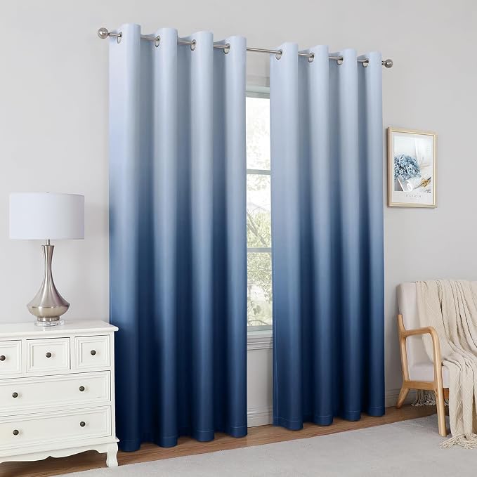 HOMEIDEAS Navy Blue Ombre 100% Blackout 52W x 84L 2 Panels | Gradient, Room - Image 5