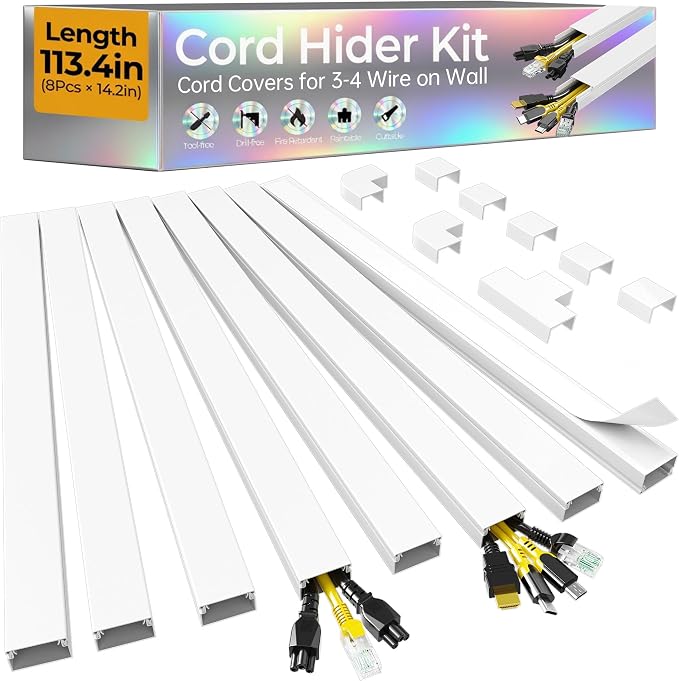 113.4in Cord Hider Kit, Cord Covers by Wuitaouy