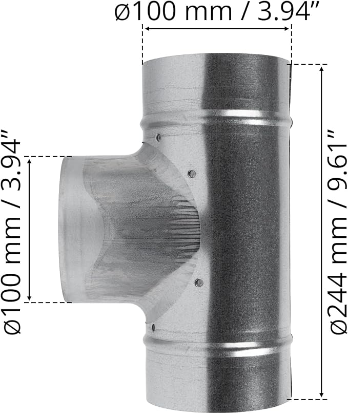 90° Degree Ø4 x 4 x 4 Inch T Shape Duct Splitter - Image 2