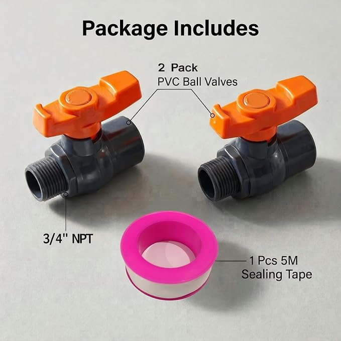 3/4 inch PVC Ball Valves, 3/4" Female x Male Threaded PVC Shut Off Valve - Image 7
