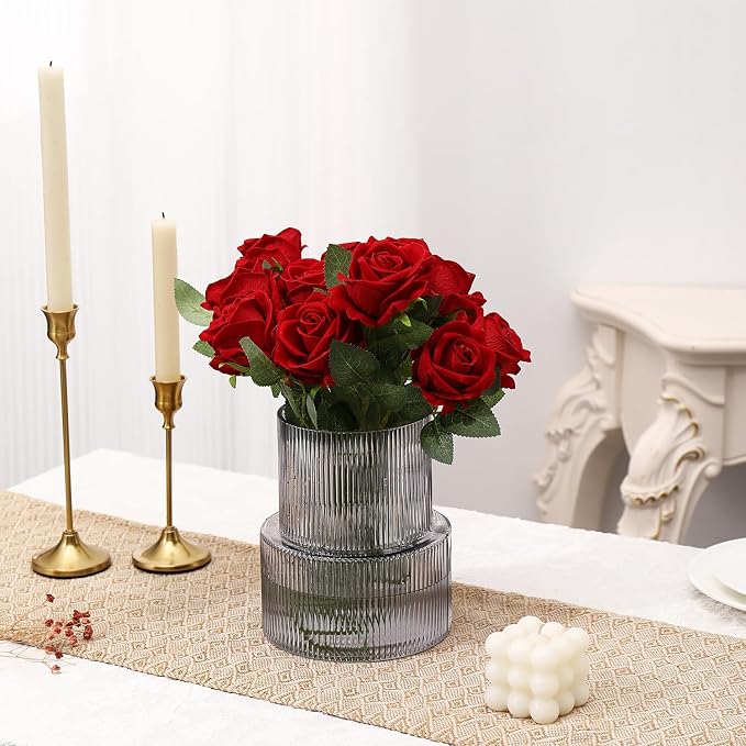 Black Glass Vase, Ribbed Glass Vase - Image 2