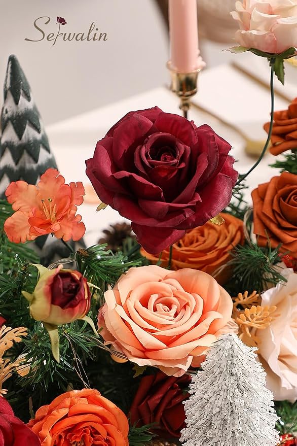 Serwalin Artificial Fall Flowers, Fake Silk Orange Flowers - Image 6