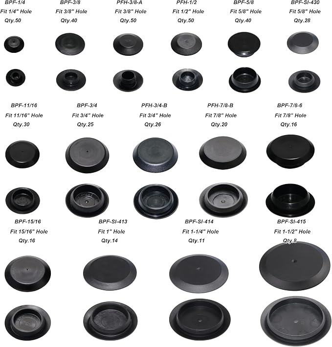 424pcs Flush Mount Black Plastic Hole Plug Assortment - Image 3
