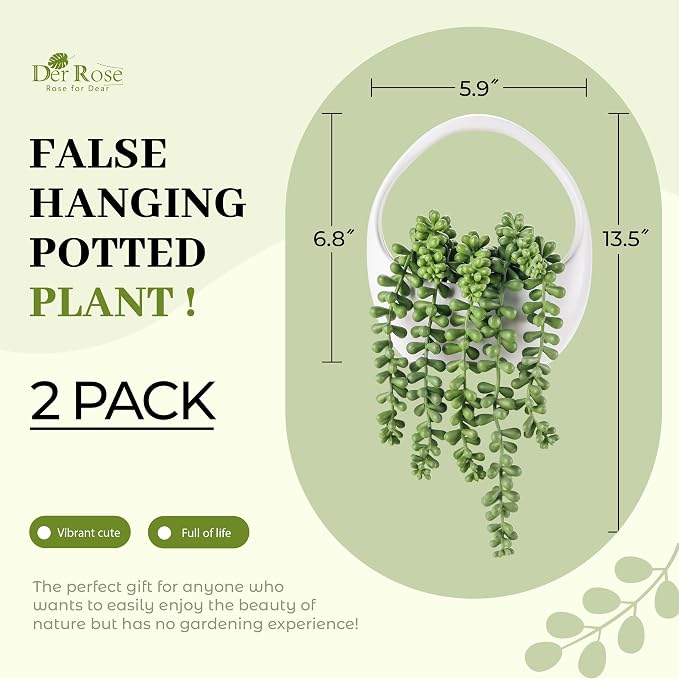 Der Rose 2 Pack Artificial Hanging Plants in White Pots - Image 3