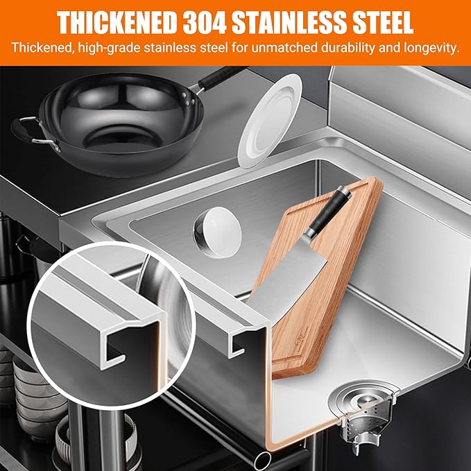 Garvee Stainless Steel Utility Sink, Commercial Kitchen Single Bowl Sink - Image 5