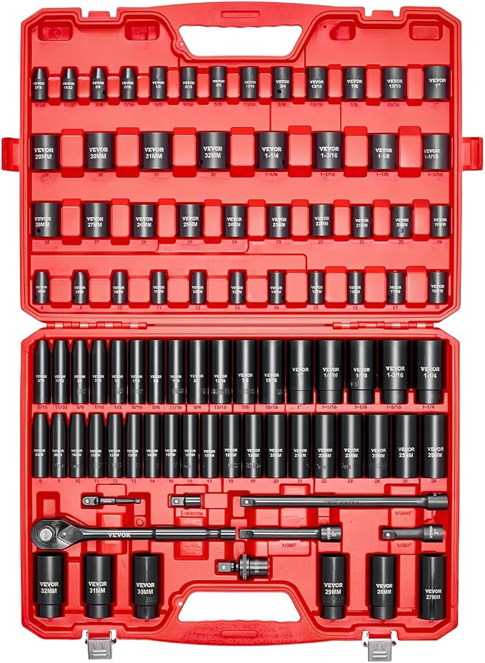 VEVOR 91-Piece 1/2" Drive Impact Socket Set, Deep & Shallow Kit | SAE & Metric - Image 9