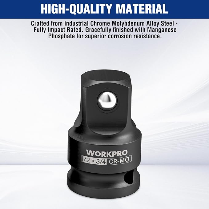 WORKPRO CR-MO 1/2F to 3/4M Impact Socket Adapter, Square Drive Reducer | CR-MO - Image 4