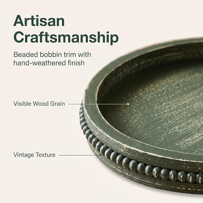 Hrastany Round Green Wood Decorative Tray, Coffee Table Tray - Image 4