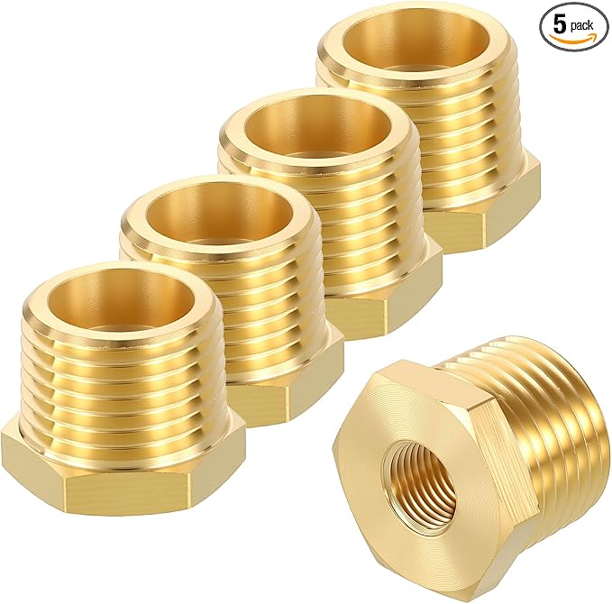 5 Pack Male to FeMale Adapters, 1/2" MNPT x 1/8" FNPT Threaded Brass Hex by Rebower